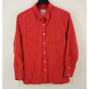Lizden 100% Silk Women's Large Relaxed Fit‎ Long Sleeve Red Button Up Shirt Top